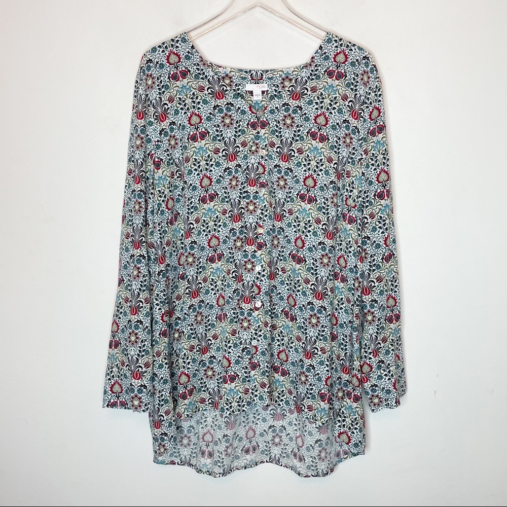 J. Jill Women's Multicolored Paisley and Floral Print Blouse XL